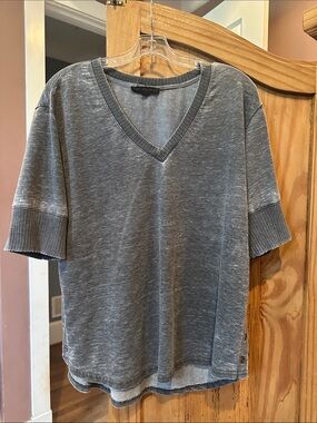 Jane and Delancey Washed Gray V-Neck Short Sleeve Top